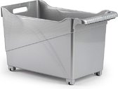 Plasticforte opberg Trolley Container - zilver - op wieltjes - L45 x B24 x H27 cm - kunststof - opslag box/bak