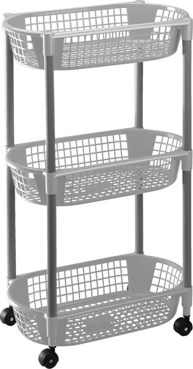 Keuken opberg trolleys/roltafels met 3 manden 71 x 45 cm grijs- Etagewagentje met opbergkratten