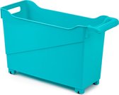 Kunststof trolley turquoise blauw op wieltjes L45 x B17 x H29 cm - Voorraad/opberg boxen/bakken