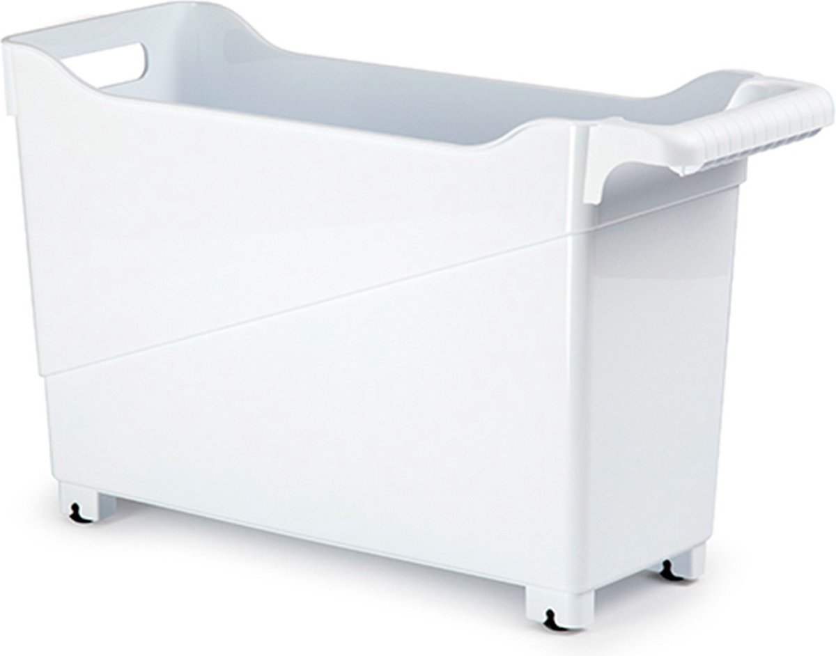 Kunststof trolley wit op wieltjes L45 x B17 x H29 cm - Voorraad/opberg boxen/bakken