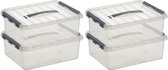 5x Sunware Q-Line opberg box/opbergdoos 12 liter 40 x 30 x 14 cm kunststof - A4 formaat opslagbox - Opbergbak kunststof transparant/zilver