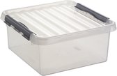 4x Sunware Q-Line opberg box/opbergdoos 18 liter 40 x 40 x 20 cm kunststof - Vierkante opslagbox - Opbergbak kunststof transparant/zilver
