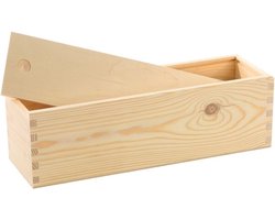 Houten wijnkist/verpakking met schuifdeksel - 1x - 36 x 11 x 11 cm - Wijnkistje/wijndoos - Relatiegeschenk/geschenkverpakkingen
