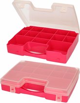 3x Opbergkoffertje/opbergdoosjes 13-vaks - fuchsia roze - Sorteerdoos/box - Opbergers - 27,5 x 20,5 x 3 cm