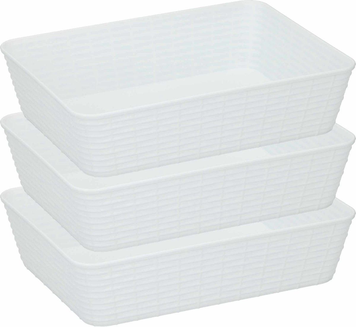 Edco Opbergmandjes - 3x - kunststof - wit - 25 x 19 x 6 cm - mandje - rechthoekig