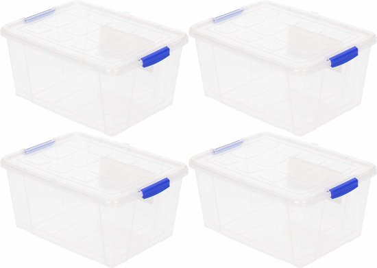 Foto: 4x opslagbakken organizers met deksel 16 liter 40 cm transparant opbergbakken organizers opbergbakken woonkamer badkamer spullen opruimen