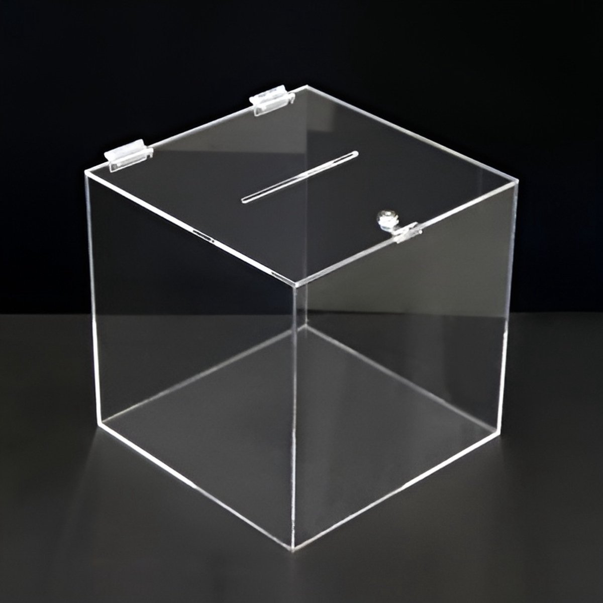 Plexiglas kluis / brievenbus | 20x20x20 cm | met scharnieren, gleuf en slot