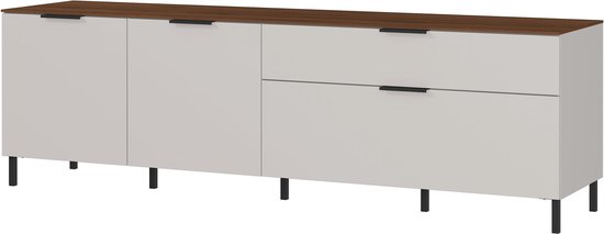 TV-meubel Amalfi Walnoot Zand - Breedte 164 cm - Hoogte 47 cm - Diepte 47 cm - Met lades - Met openslaande deuren