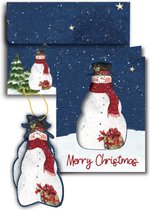3D Ornament Kerst Wenskaart met envelop – Snowman – 10 stuks