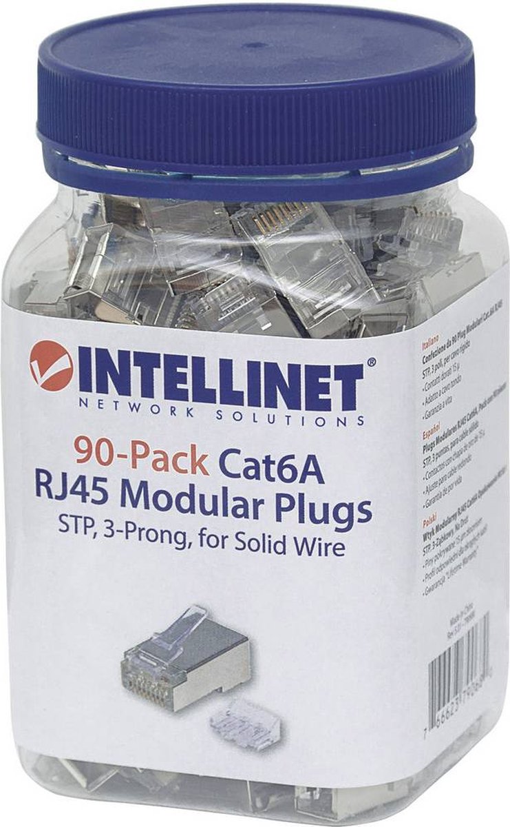 Intellinet Intellinet Intellinet 90 stuks Cat6A RJ45 modulaire stekker STP 3-punts ader koppeling voor massieve draad 9