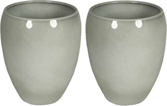 2x vase à fleurs / vases en céramique grise brillante D25 x H28 cm - Pot de fleur / cache-pot / vase à fleur