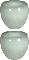 Floran Bloempot Rian - 2x stuks - mistry groen - keramiek - 31 x 27 cm - plantenpotten binnen
