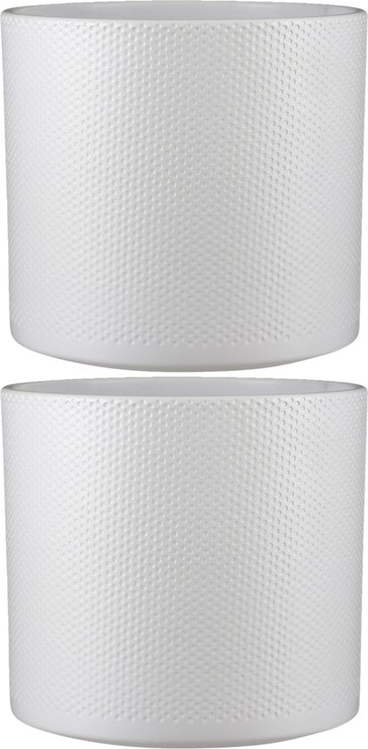 2x pots de fleurs en céramique blanche en relief de couleur pour plante d'intérieur H26 x P28 cm - cache-pots à l'intérieur