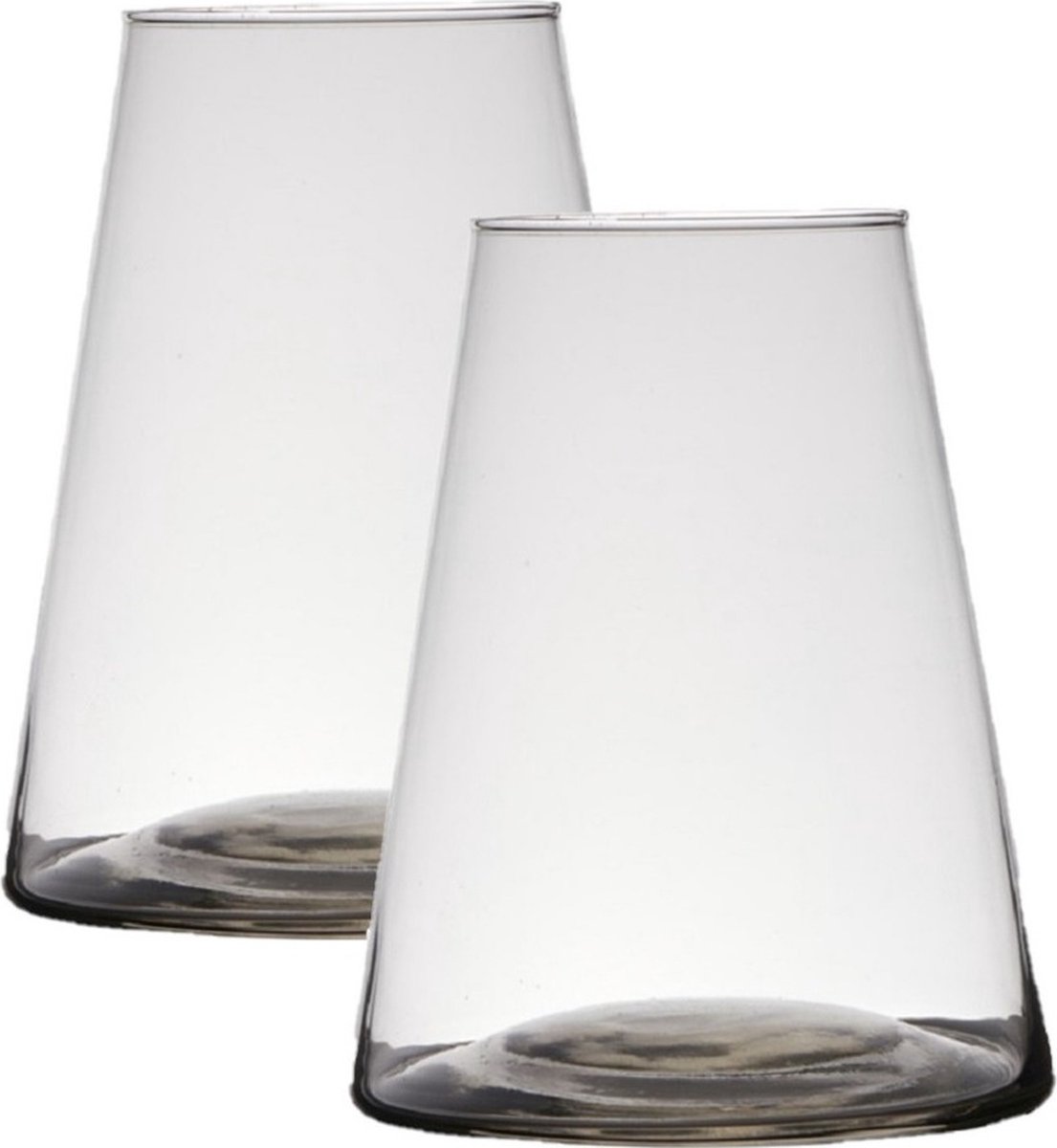 Hakbijl Glass Set van 2x stuks transparante home-basics vaas/vazen van glas 24 x 17 cm - Bloemen/takken/boeketten vaas voor binnen gebruik