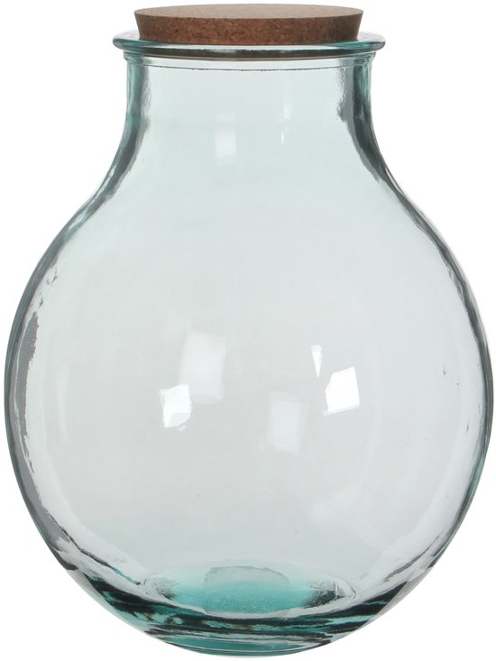 Mica Decorations Vaas Terrarium - rond - met kurk - glas - 29 x 38 cm - transparant - gerecycled glas - met kurk deksel