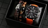 Fiory Horloge/Armband set | Keller & Weber| 1 horloge bruine band| 1 leren gevlochten armband bruin | 1 kralenarmband bruin/zwart