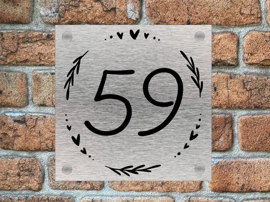 Couronne de plaque numéro de maison coeurs Aspect inox 20x20 cm