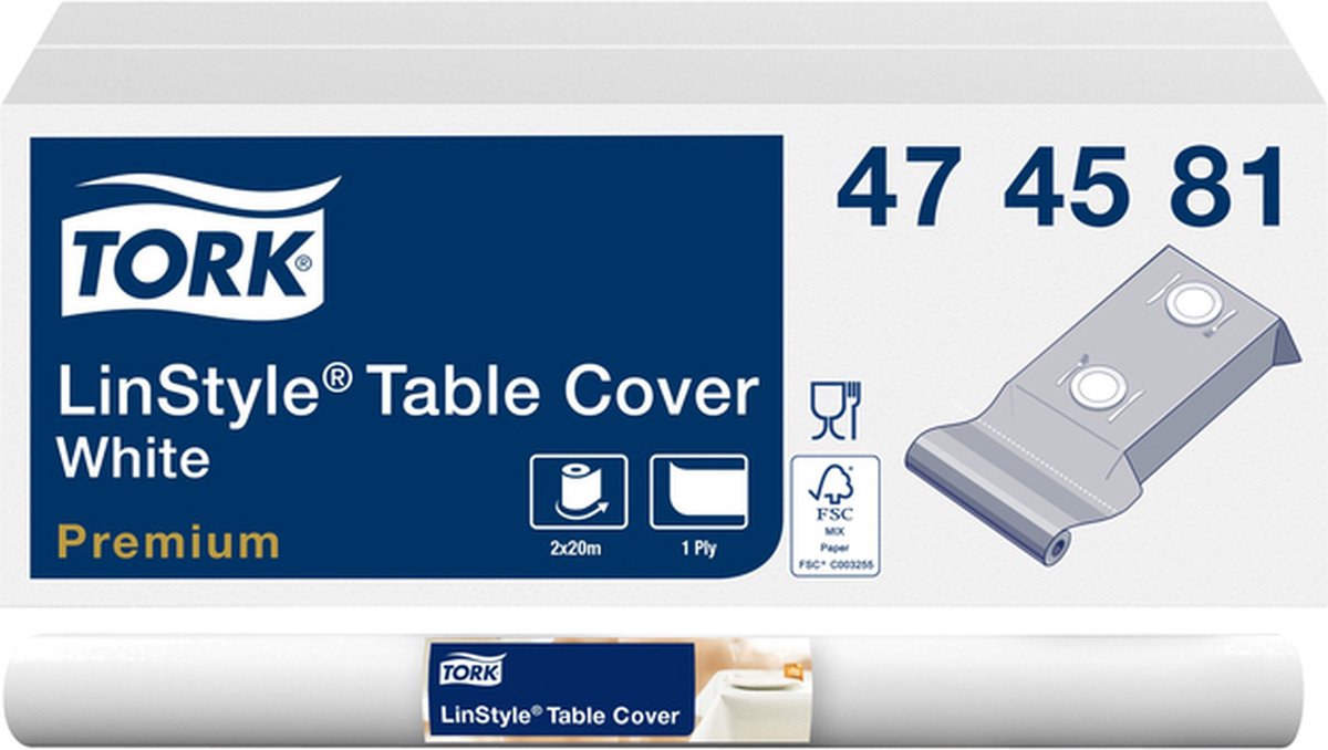Goedkoopste Tafellaken Tork LinStyle® 1 laags duurzaam 20mtr x 120cm wit 474581
