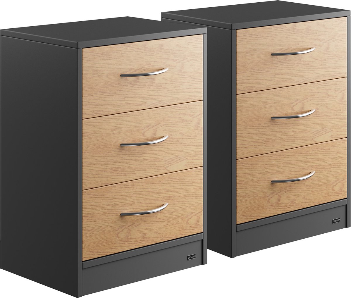 Casaria Nachtkastje Eloise Set van 2 – 3 Lades 54x39x28cm – Hout/Grijs Grijs - hout