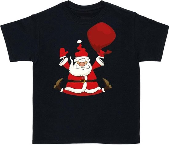 Kerstman - T-Shirt - Zwart - Kind - 146-152