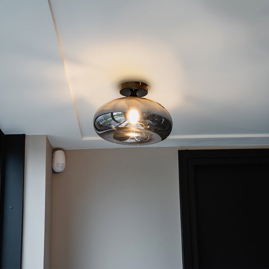 QAZQA busa - Art Deco Plafondlamp - 1 lichts - Ø 28 cm - Zwart - Woonkamer | Slaapkamer | Keuken - QAZQA