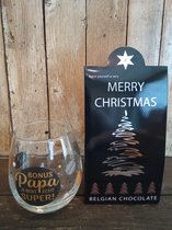 Cadeauset-Pakket-Kerst-Kerstmis-Kerstpakket-Chocolade-Belgische Chocolade-Merry Christmas-Happy New year-Happy-Gelukkig nieuwjaar-waterglas-glas-wijnglas-Bonus papa-Bonus vader-vader-papa-opa