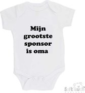 100% katoenen Romper "Mijn grootste sponsor is oma" Unisex Katoen Wit/zwart Maat 56/62