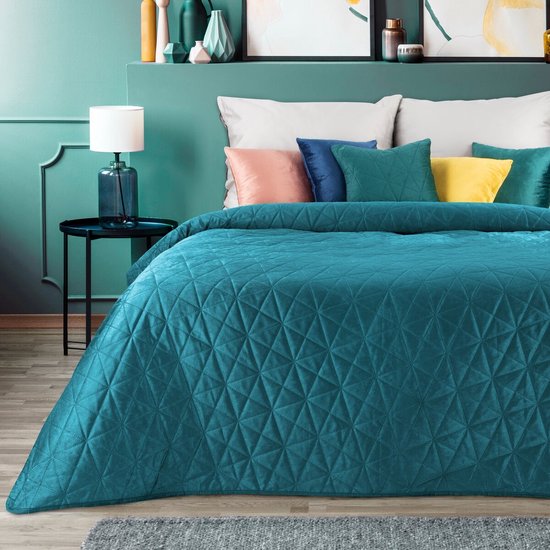 Oneiro’s luxe SI/ LUIZ /type 3/ Beddensprei Turquoise - 170x210 cm – bedsprei 2 persoons - turquoise – beddengoed – slaapkamer – spreien – dekens – wonen – slapen