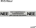 Zilverkleurige Jooba RVS brievenbussticker met tekst 'NEE Géén ongeadresseerd reclamedrukwerk, géén huis aan huis bladen'.