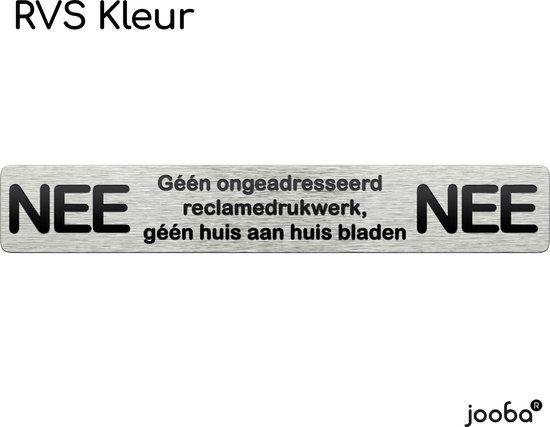 Luxe Nee Nee sticker brievenbus - Rvs kleur - Luxe - 17.5 x 2.7 cm - Aluminium - Brievenbus sticker - Geen reclame sticker - Jooba