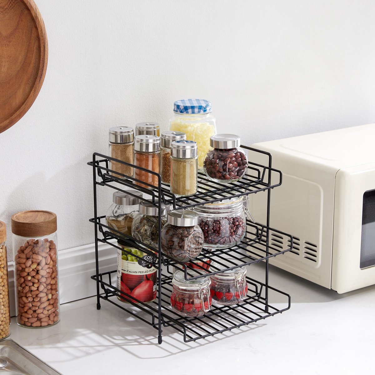 simplywire – Bordenrek met 3 niveaus - Keuken kast Organizer – Wit Kunststof Gecoat Staal