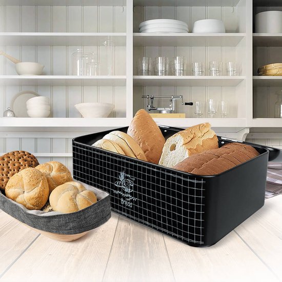 Maestro - Boîte à pain avec couvercle 30x20x15,7 cm | Acier - Zwart