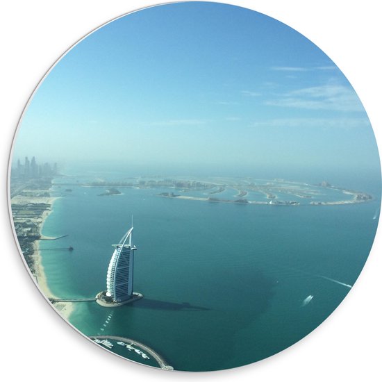 WallClassics - Plaque de mousse PVC Wall Circle - Vue aérienne du littoral de Dubaï - Photo 30x30 cm sur Wall Circle (avec système d'accrochage)