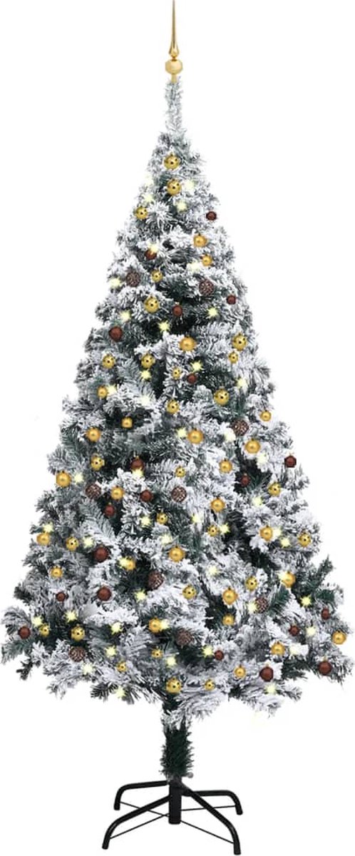 Prolenta Premium - Kunstkerstboom met LED's en kerstballen 240 cm PVC groen