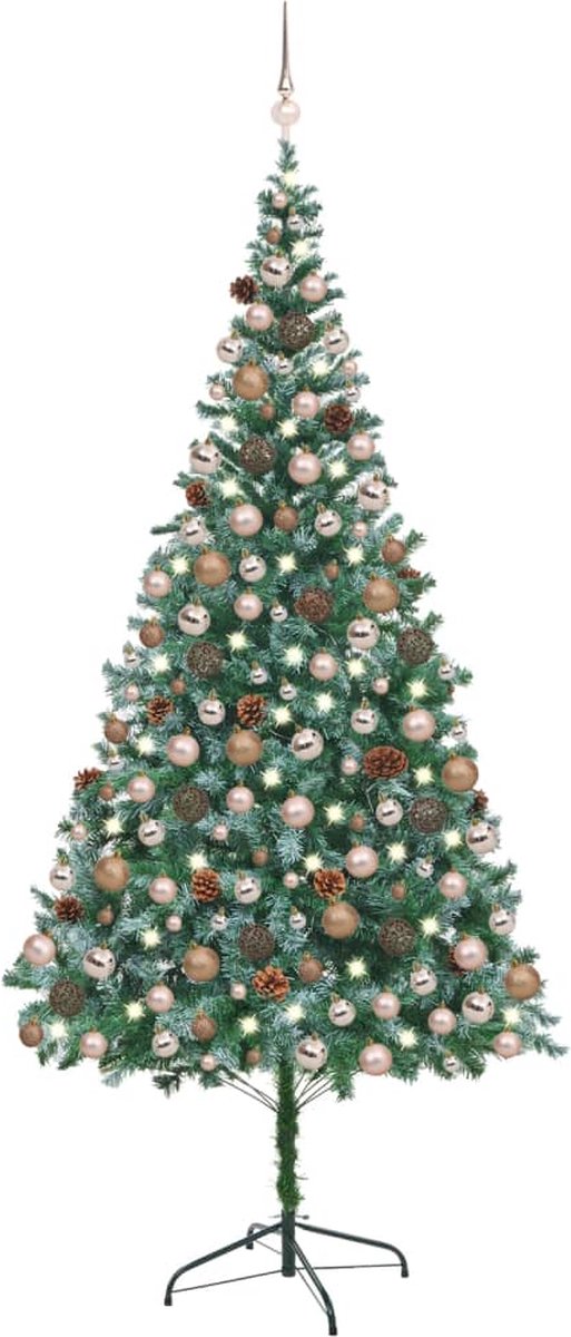 Prolenta Premium - Kunstkerstboom met LED's, kerstballen en dennenappels 210 cm