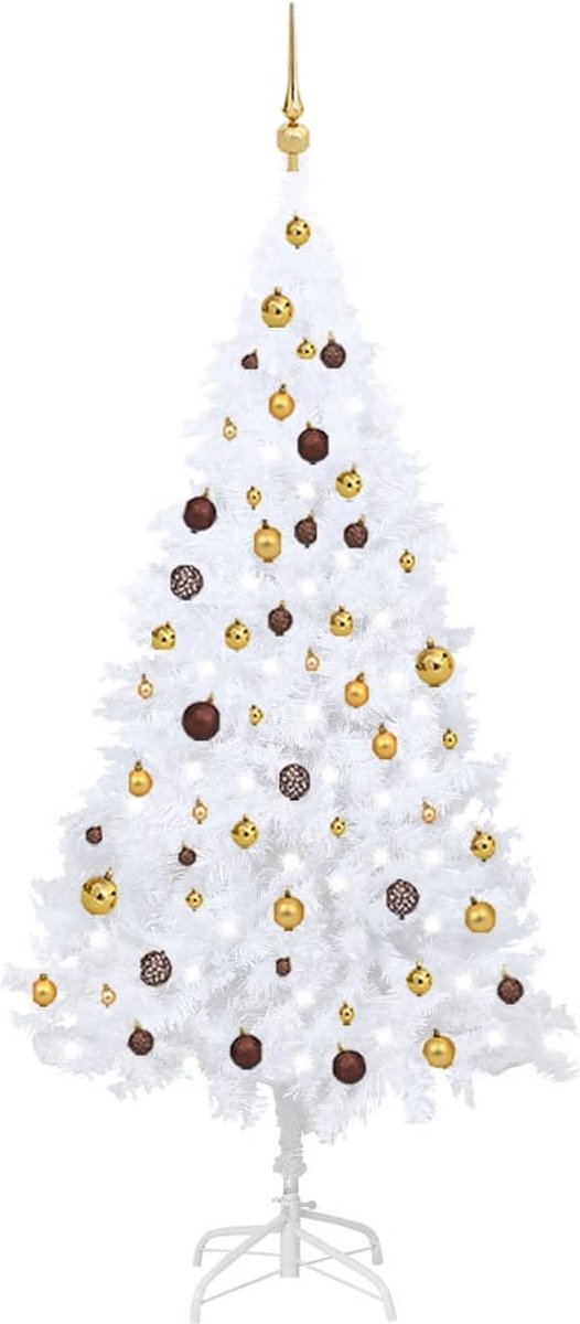 Prolenta Premium - Kunstkerstboom met LED's en kerstballen 180 cm PVC wit