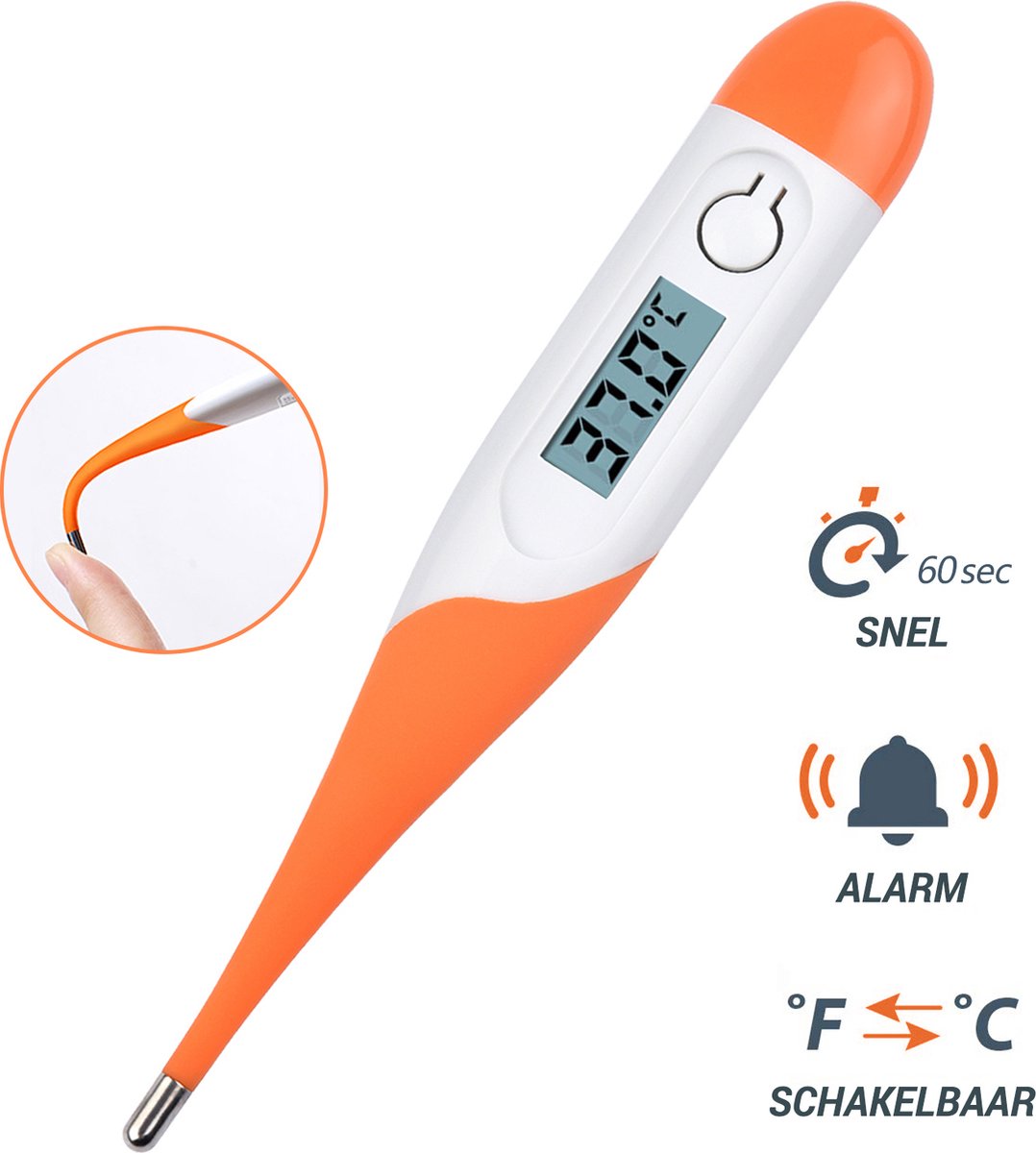 Thermometer lichaam - Koorts - Koortsthermometer voor volwassenen - Oranje - Incl. opbergcase! - Merkloos