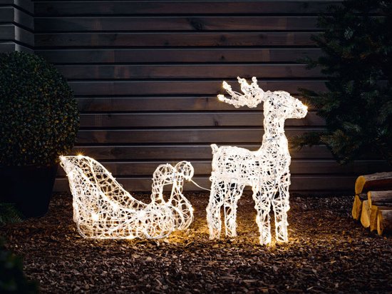 kleding stof Een zekere Verrijken Kerstverlichting buiten en binnen - Rendier met Slee - 3D verlichte  kerstfiguren -... | bol.com