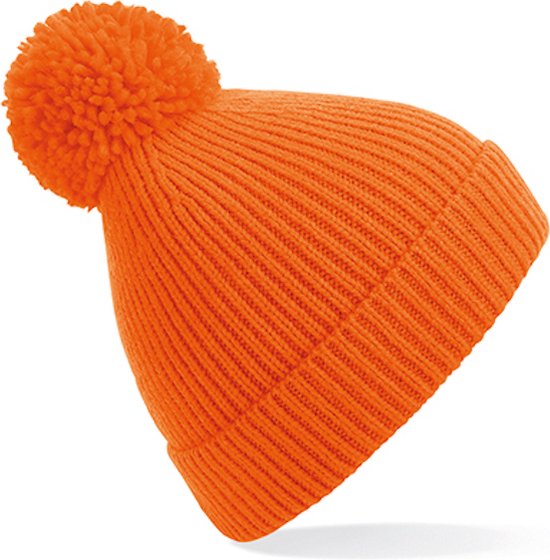 Beechfield 'Knit Ribbed Pom Pom Beanie' Oranje