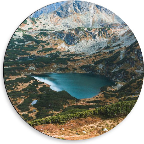 WallClassics - Cercle mural Dibond - Lac près des Montagnes et des Forêts - Photo 50x50 cm sur cercle mural en aluminium (avec système d'accrochage)