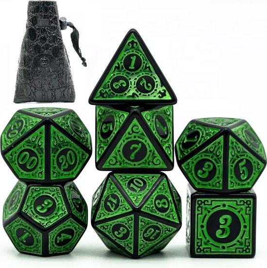 Afbeelding van het spel D&D dice set - DnD dobbelstenen set Groen - Dungeons and Dragons dobbelstenen Inclusief Luxe leren bewaarzakje