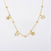MeYuKu- Sieraden- 14 karaat gouden ketting met sterren en kralen hangers