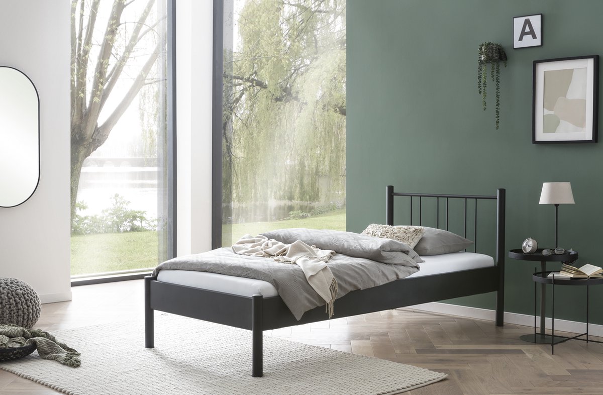 Eenpersoonsbed met opbergruimte 90x200 cm met USB Type-C oplaadfunctie en LED, zwart PU (zonder matras