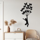 Wanddecoratie | Vliegen met Vlinders / Flying with Butterflies| Metal - Wall Art | Muurdecoratie | Woonkamer |Zwart| 30x60cm