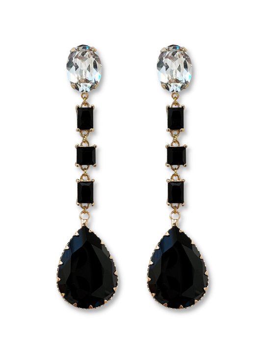 Zatthu Jewelry - N22FW546 - Joek lange statement oorbellen zwart kristal