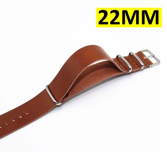 Ultra Dunne Geunine Lederen Horloge Band - Zulu Strap - Nato Band - 22MM - Licht Bruin