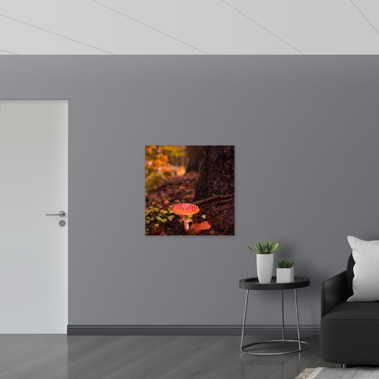 WallClassics - Feuille de Mousse PVC - Agaric Mouche Poussant Contre Arbre - Photo 80x80 cm sur Feuille de Mousse PVC (Avec Système d'accrochage)