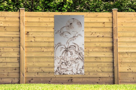 Affiche de clôture Dino - Enfants - Jungle - Plantes - Kids - 100x200 cm - Toile de jardin