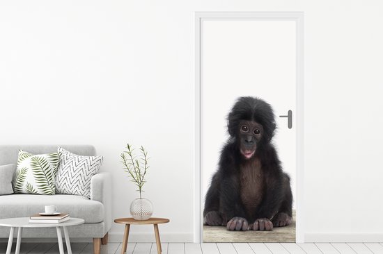 Sticker Porte Enfant - Singe - Chimpanzé - Bébé animaux - Garçons - Meiden - 95x215 cm - Affiche de porte