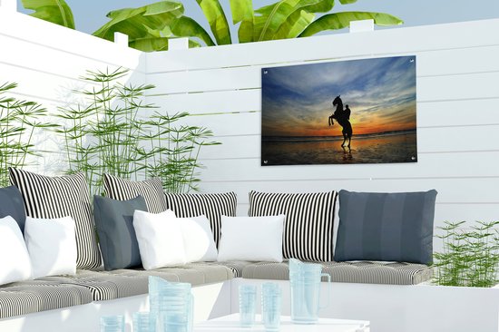 Silhouette d'un cavalier sur un cheval au coucher du soleil affiche de jardin toile en vrac 60x40 cm - petit - toile de jardin / toile d'extérieur / Peintures pour l'extérieur (décoration de jardin)